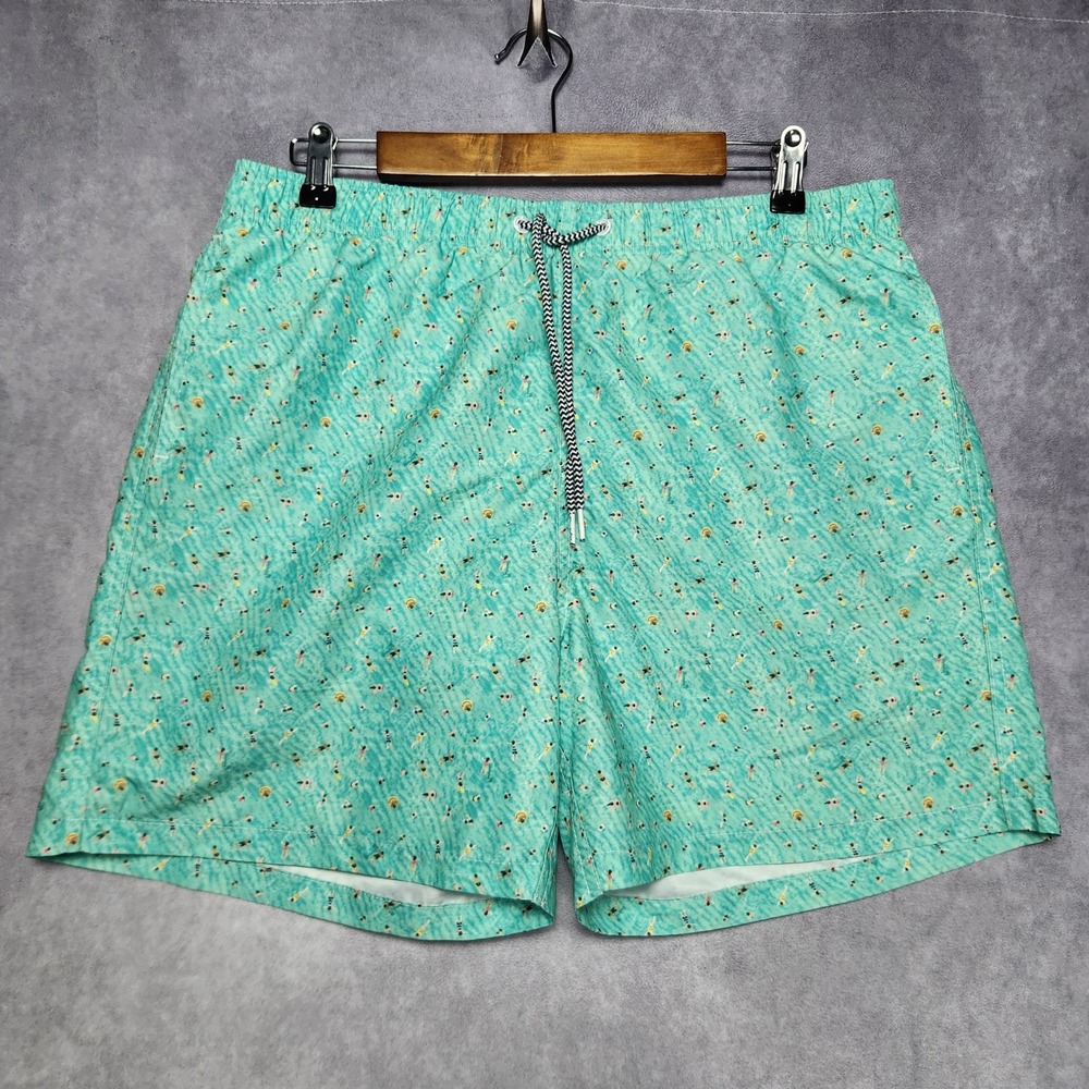 Boardies Apparel Mens XL Green Swimmer Print Mesh Lined Swim Trunks Shorts